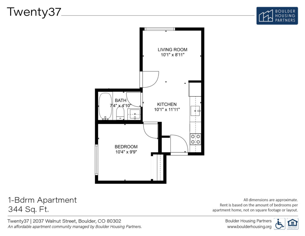 Twenty37 Apartments Boulder - 1 Bedroom Apartment Floorplan 344 square feet