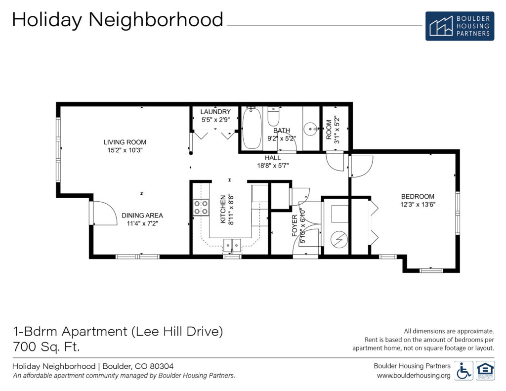 Holiday Neighborhood One-Bedroom Floor Plan 700 square feet