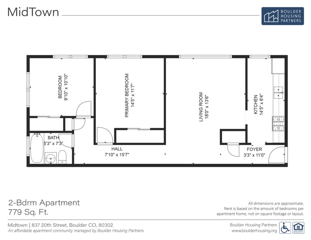 Floor Plan - Foothills Apartments - 2 Bedroom Apartment 779 sf