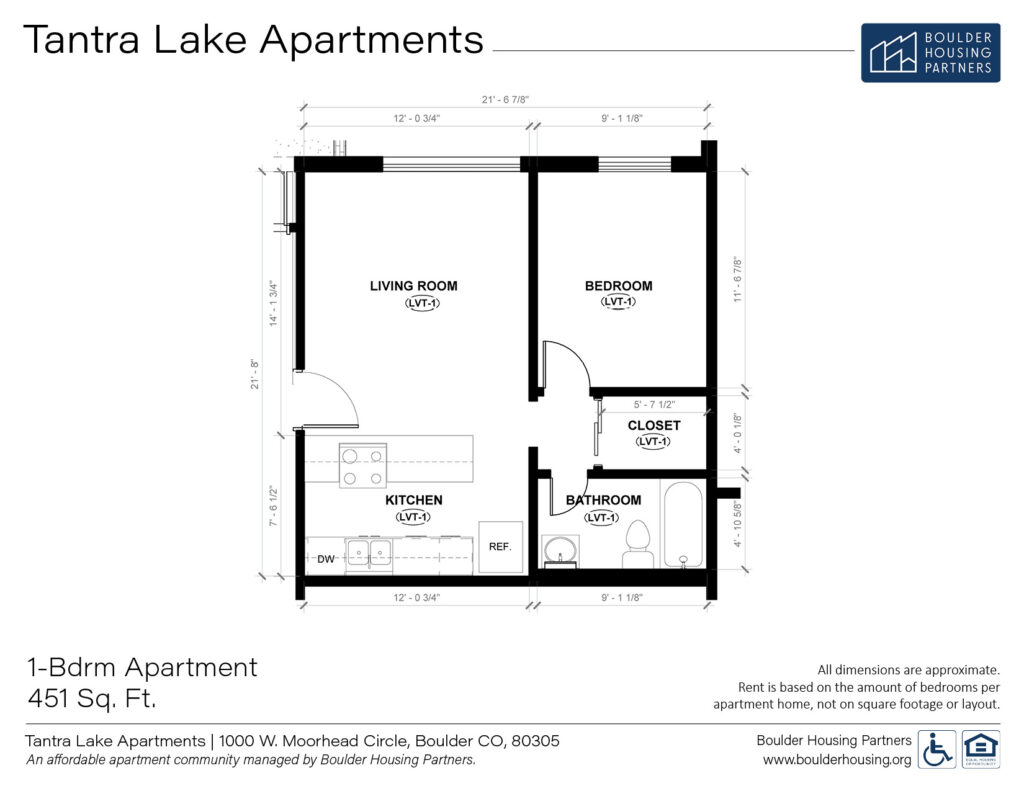 Floor Plan - Tantra Lake Apartments - 1 Bedroom Apartment - 451 square feet