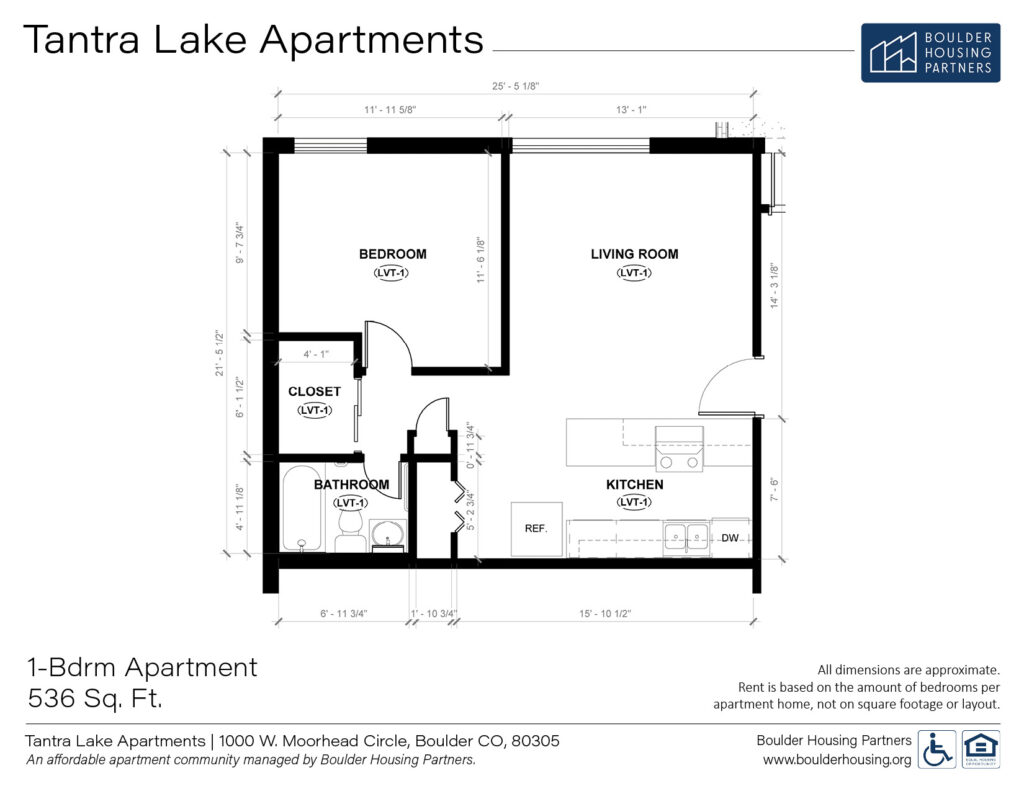 Floor Plan - Tantra Lake Apartments - 1 Bedroom Apartment - 536 square feet