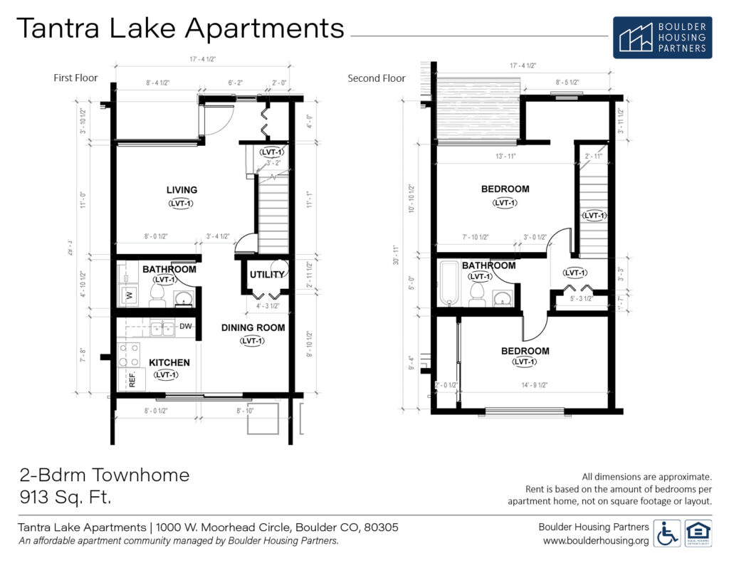 Floor Plan - Tantra Lake Apartments - 2 Bedroom Townhome - 913 square feet