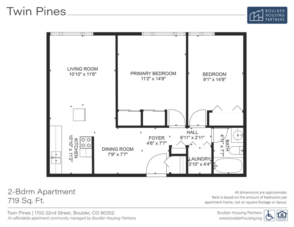 Floor Plan - Twin Pines - 2 Bedroom Apartment 719 sf