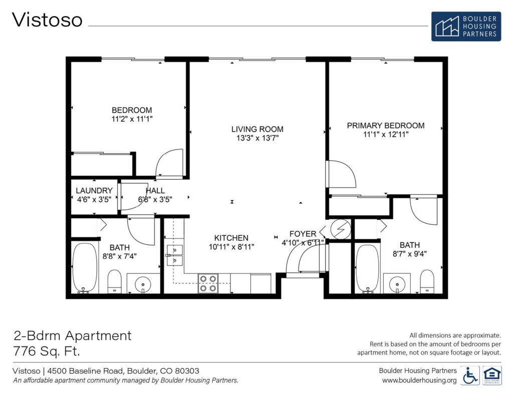Vistoso Two Bedroom Apartment Floor Plan - 776 sf