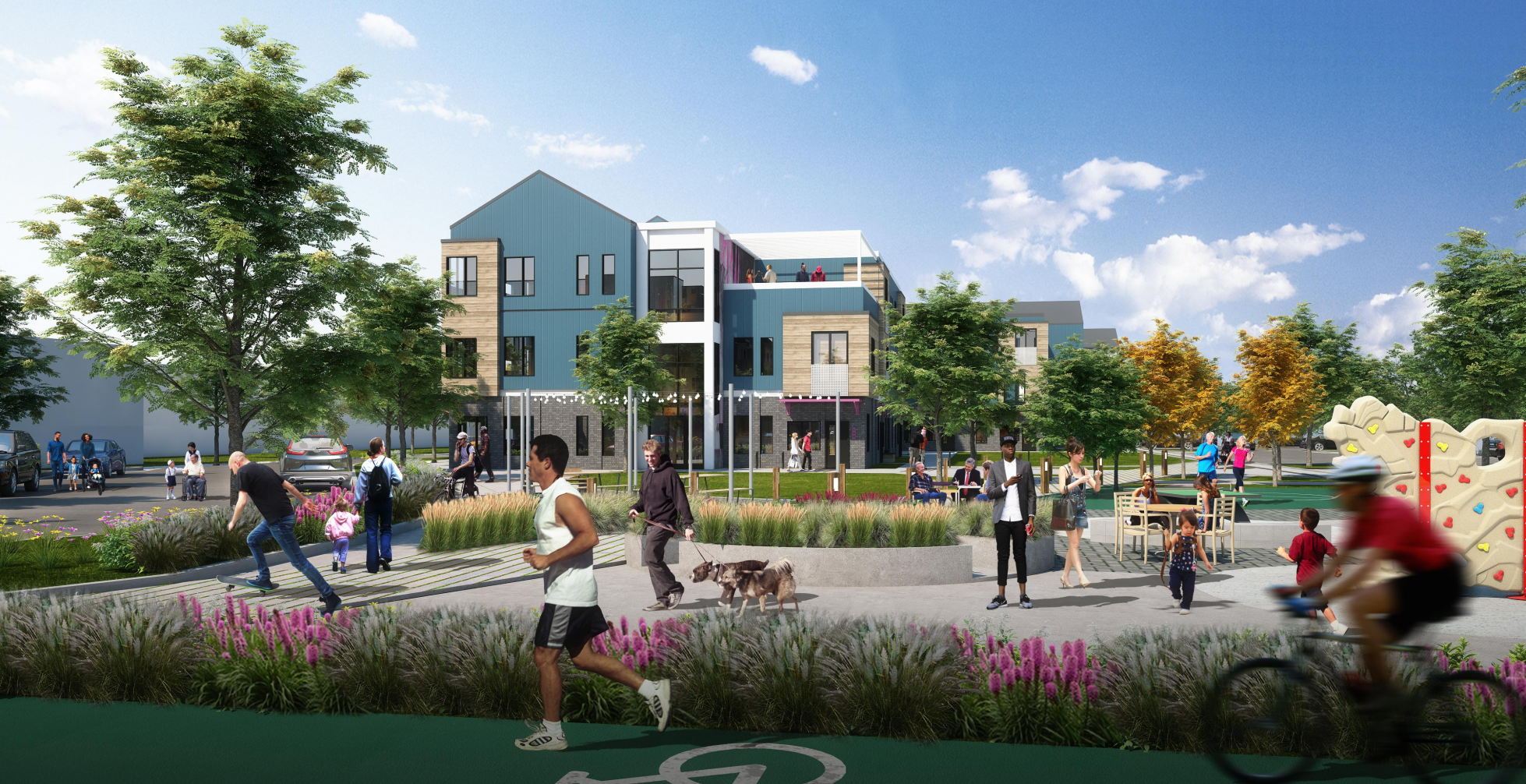 Renderizado de la comunidad de apartamentos asequibles que se desarrollará en Diagonal Plaza