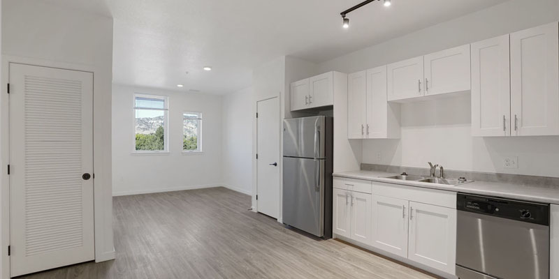 30PRL Boulder Affordable Rental - Magnolia - Two Bedroom Apartment - Kitchen & Living